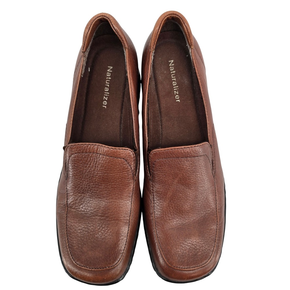 Naturalizer Womens Brown Leather Square Toe Wedge Slip On Loafers Size 7N